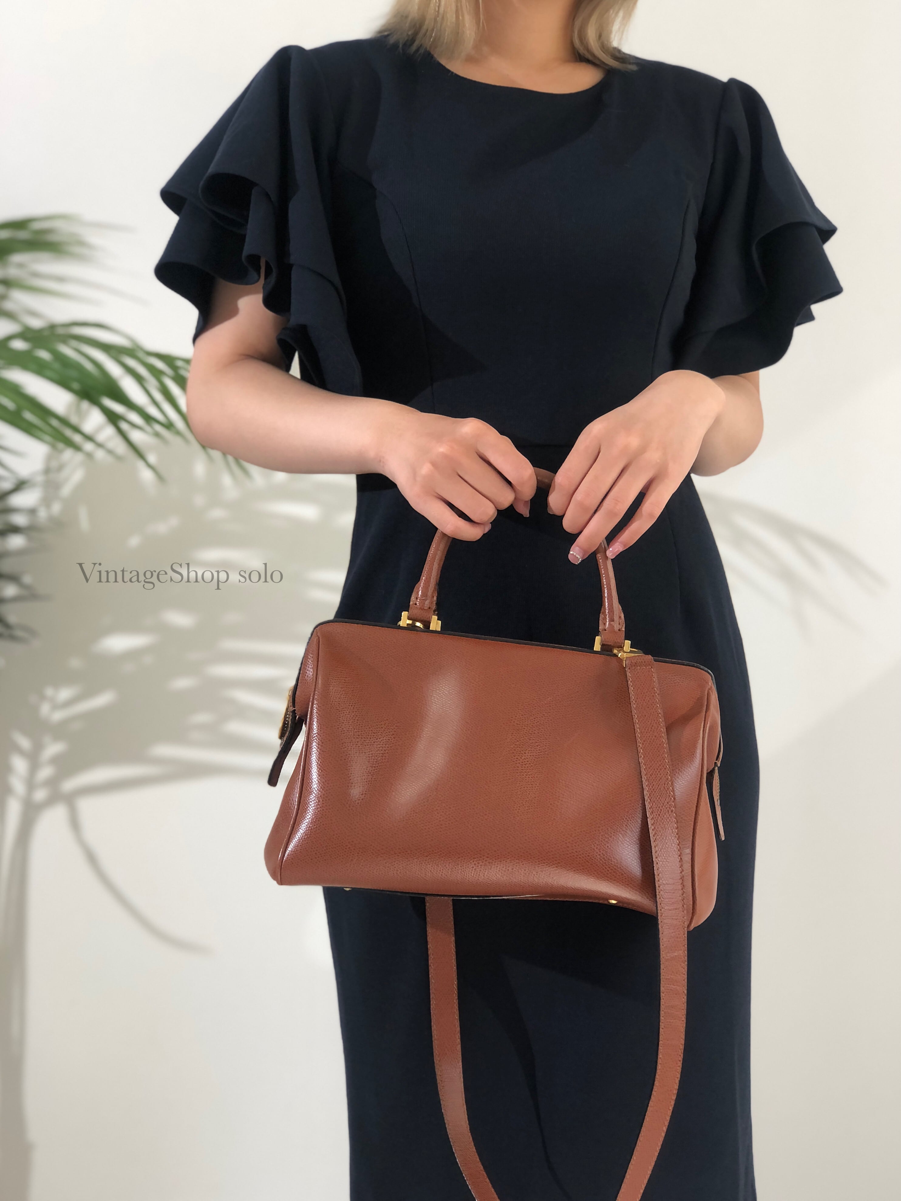 CELINE セリーヌ　型押しレザー　2way　ミニボストン　ハンドバッグ　ショルダーバッグ　ブラウン　vintage　ヴィンテージ　オールドセリーヌ　 e8hsve | VintageShop solo powered by BASE