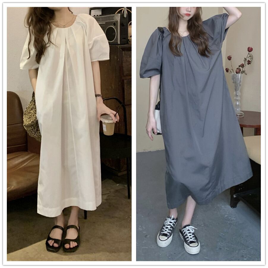 ロング丈ワンピース ワンピース ハブスリープ 2022年夏新作 レディース 半袖 体型カバー