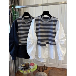 STRIPED ASYMMETRIC SHIRT WITH FASHION FORWARD HEM M-14453