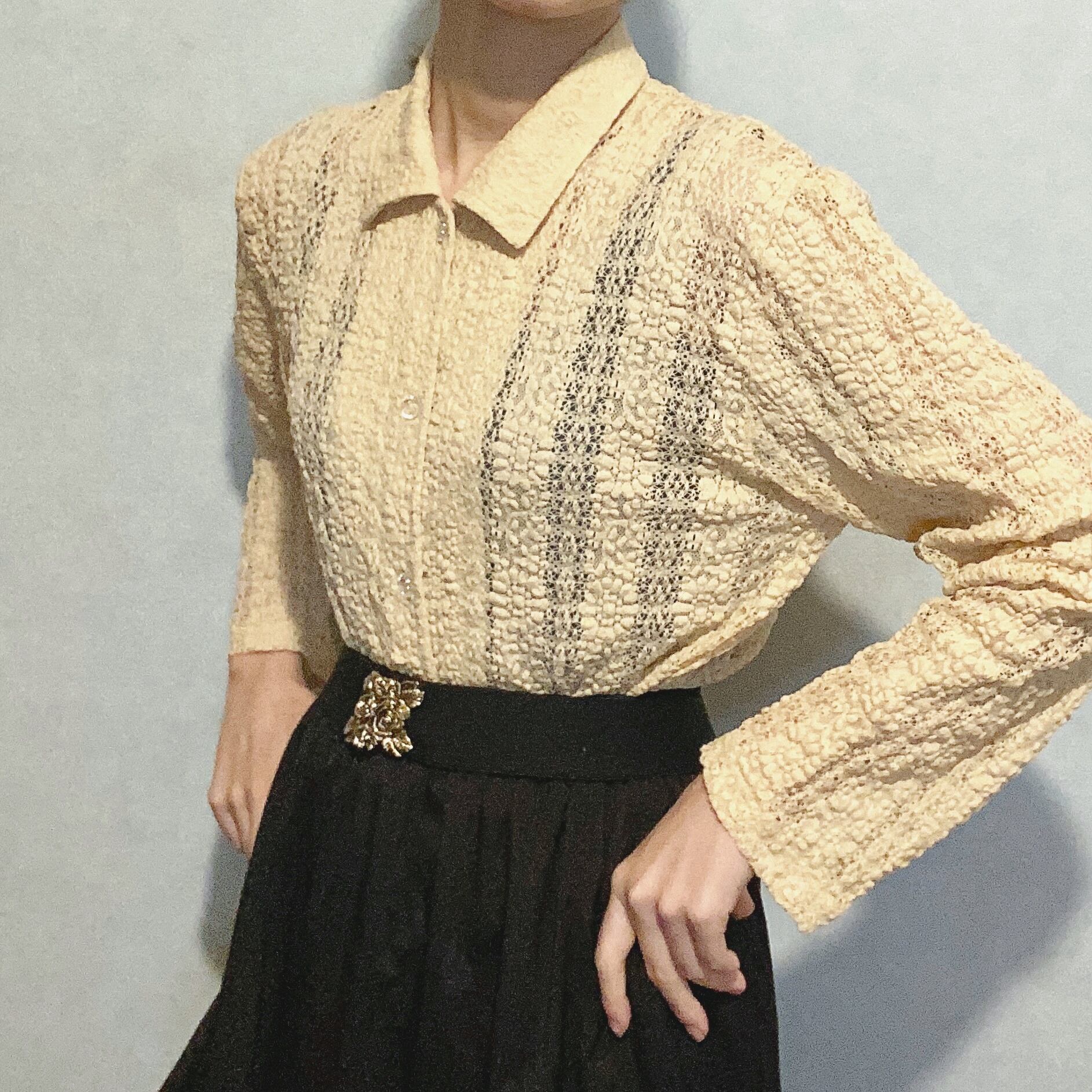 古着 ヴィンテージ レトロ 花柄 レース ニットブラウス | 古着屋