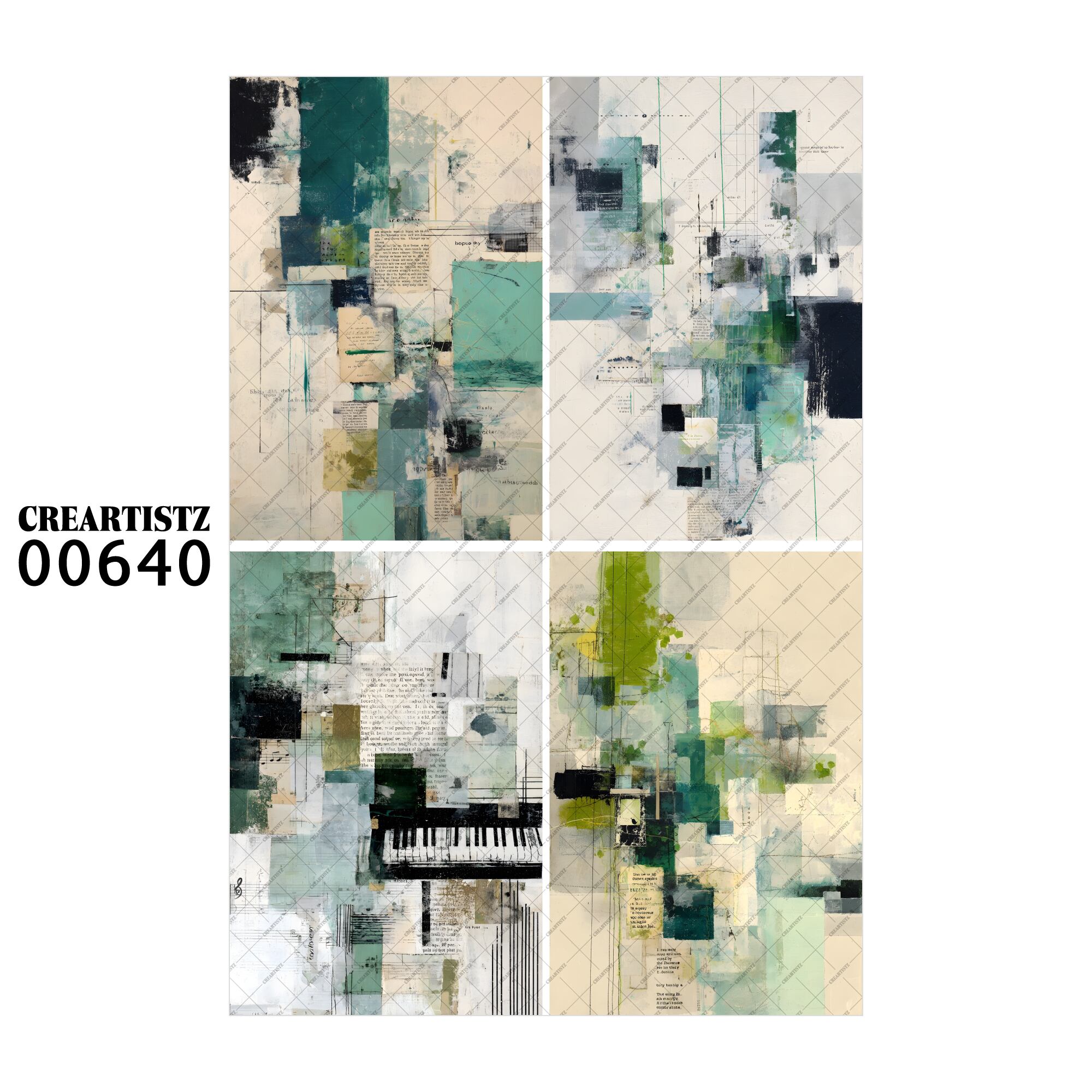 00640 背景 コラージュ素材 オリジナル 12枚セット (4種類×3枚) ペーパー/ステッカー CREARTISTZ