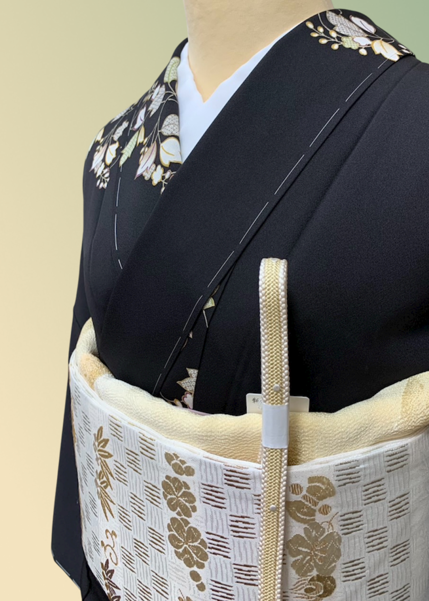 (袷)黒地小花文糸目友禅　LUKKO-035