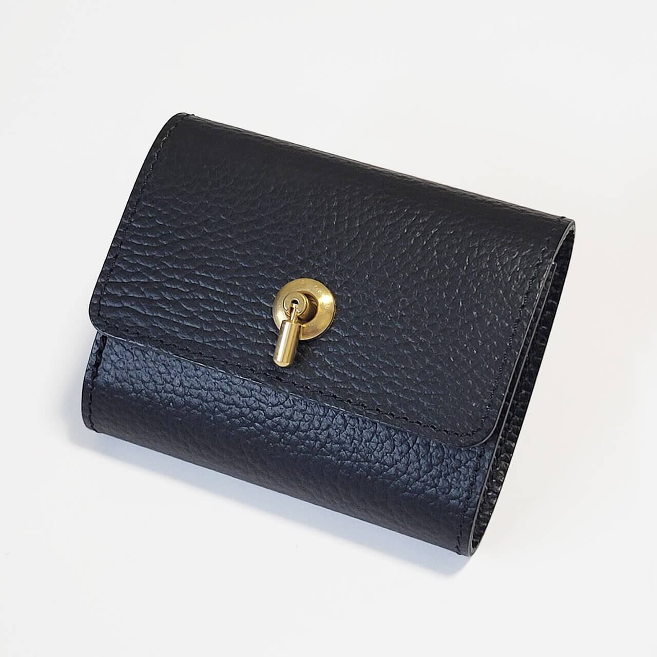 受注製作　オコシ金具ミニ財布　三つ折り　ブラック（シュリンク）