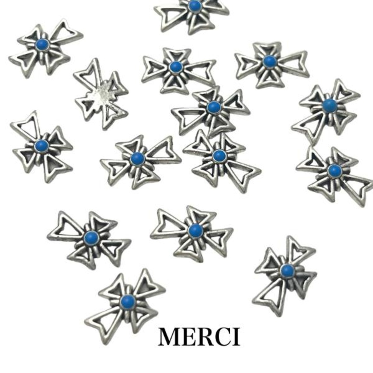 【2個】クロス空枠ネイルパーツ/十字架/ターコイズ/レジン