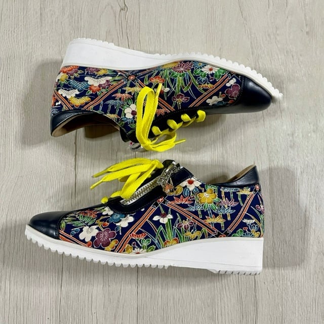 和ごころスニーカー【本革ネイビー✖️絹着物ちりめん】