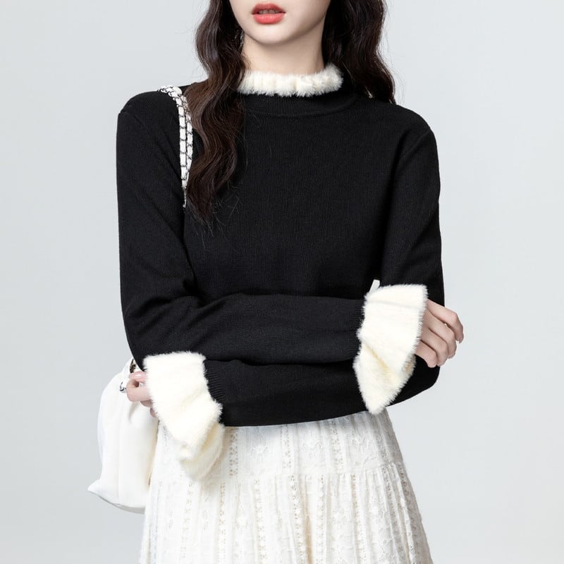 fur bi-color flare-sleeve knit m0948