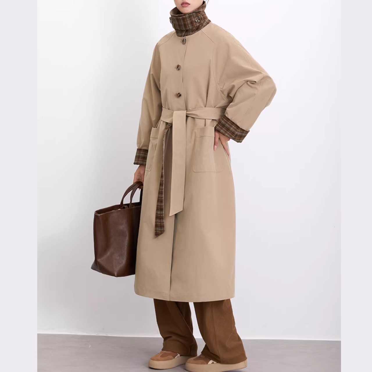 ベルト付き ロング丈 パッチポケット コート 00083・画像2
