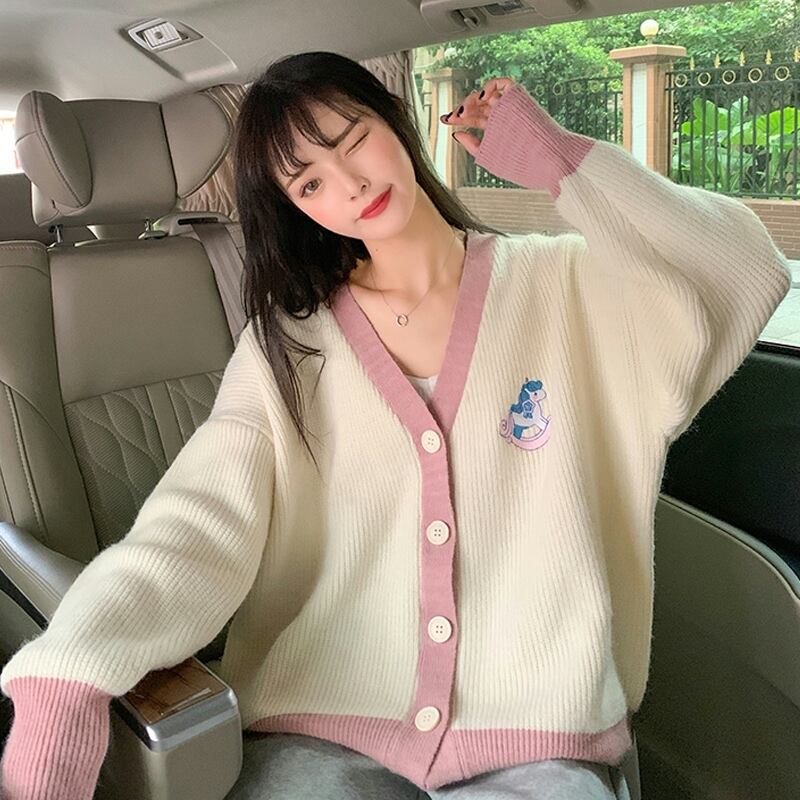 セーター コート スプリングオータムルーズスタイルVネックニットカーディガン 春物 秋物 スーパーモール21917498741