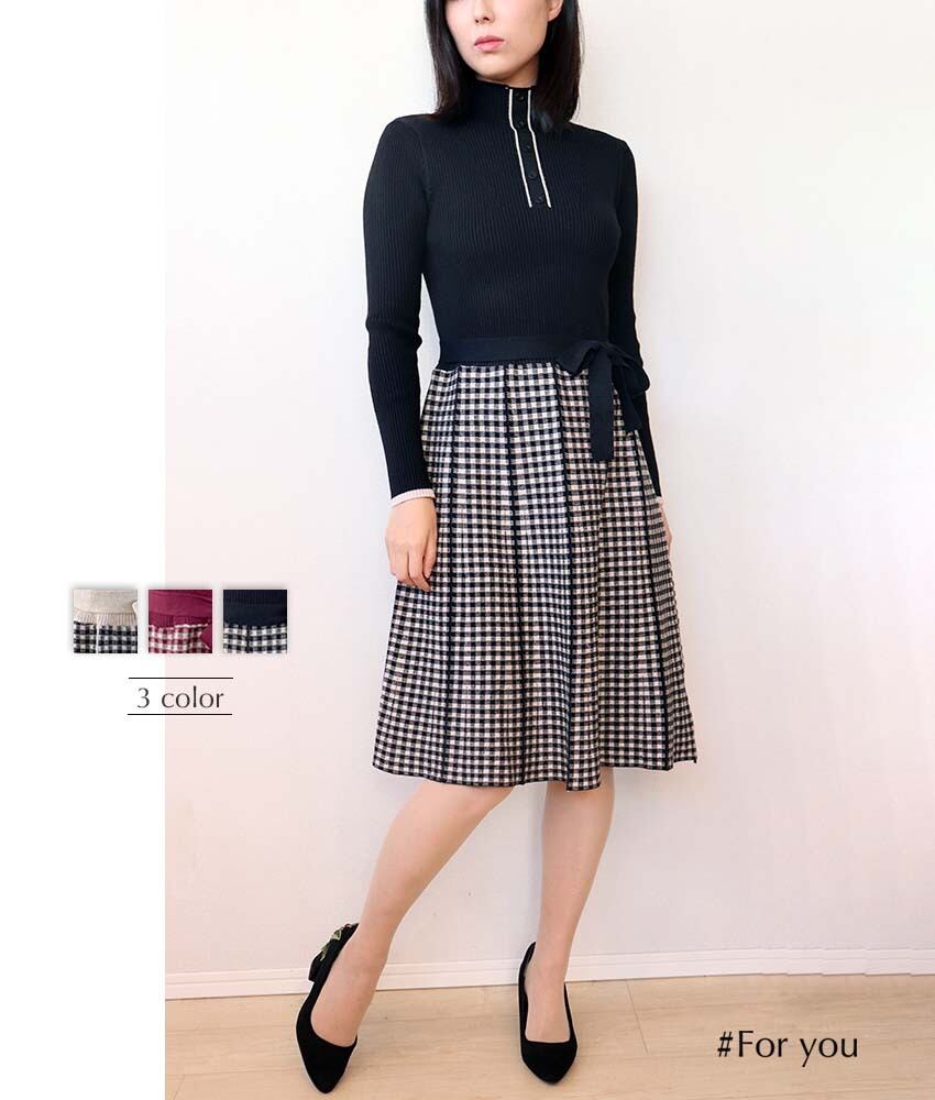 チェックスカートの清楚ワンピース_e0002111018
