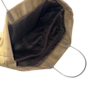 PRADA metal handle beige-khaki nylon hand bag
