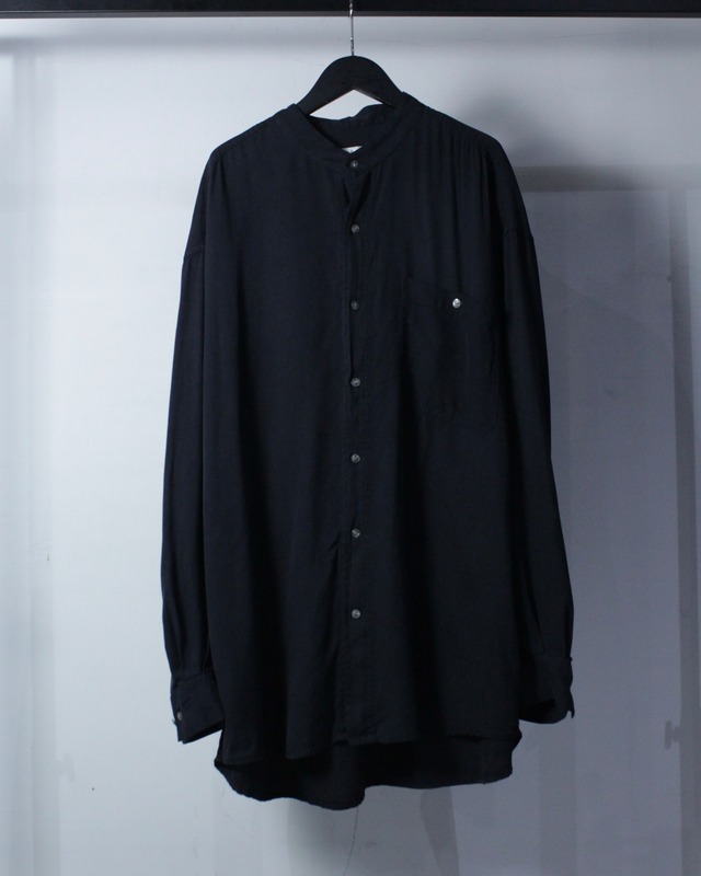 【Caka BLACK】Minimal Design Vintage Silk Band Collar Shirt