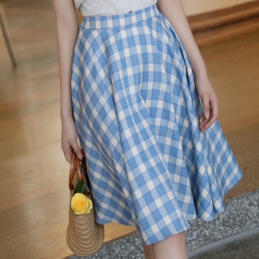 チェック柄 ミモレ丈 Aラインフレアスカート 00529