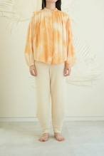 BLOUSE 082-3【沖縄炭、土ムラ染め×綿シルクギャザーブラウス】