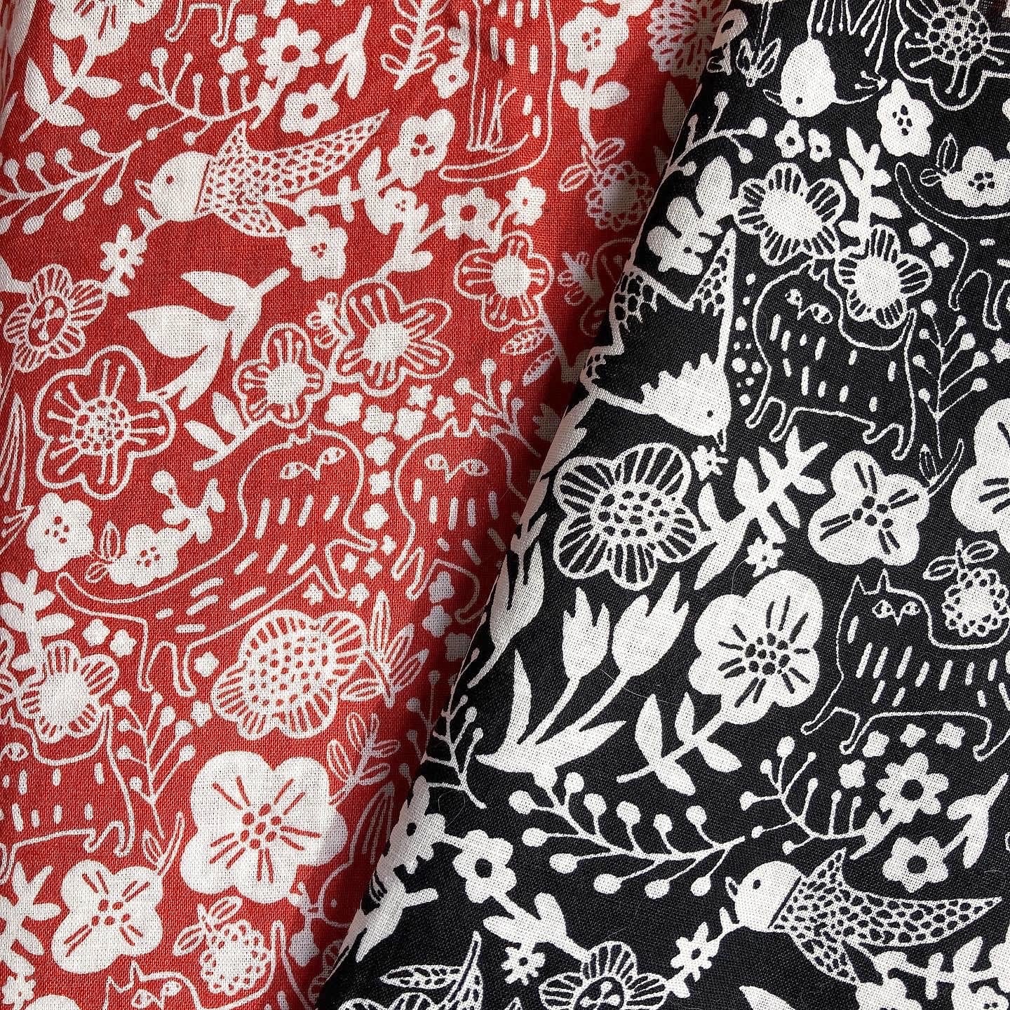 猫と花と鳥と /スピカ模様店テキスタイル cotton100%