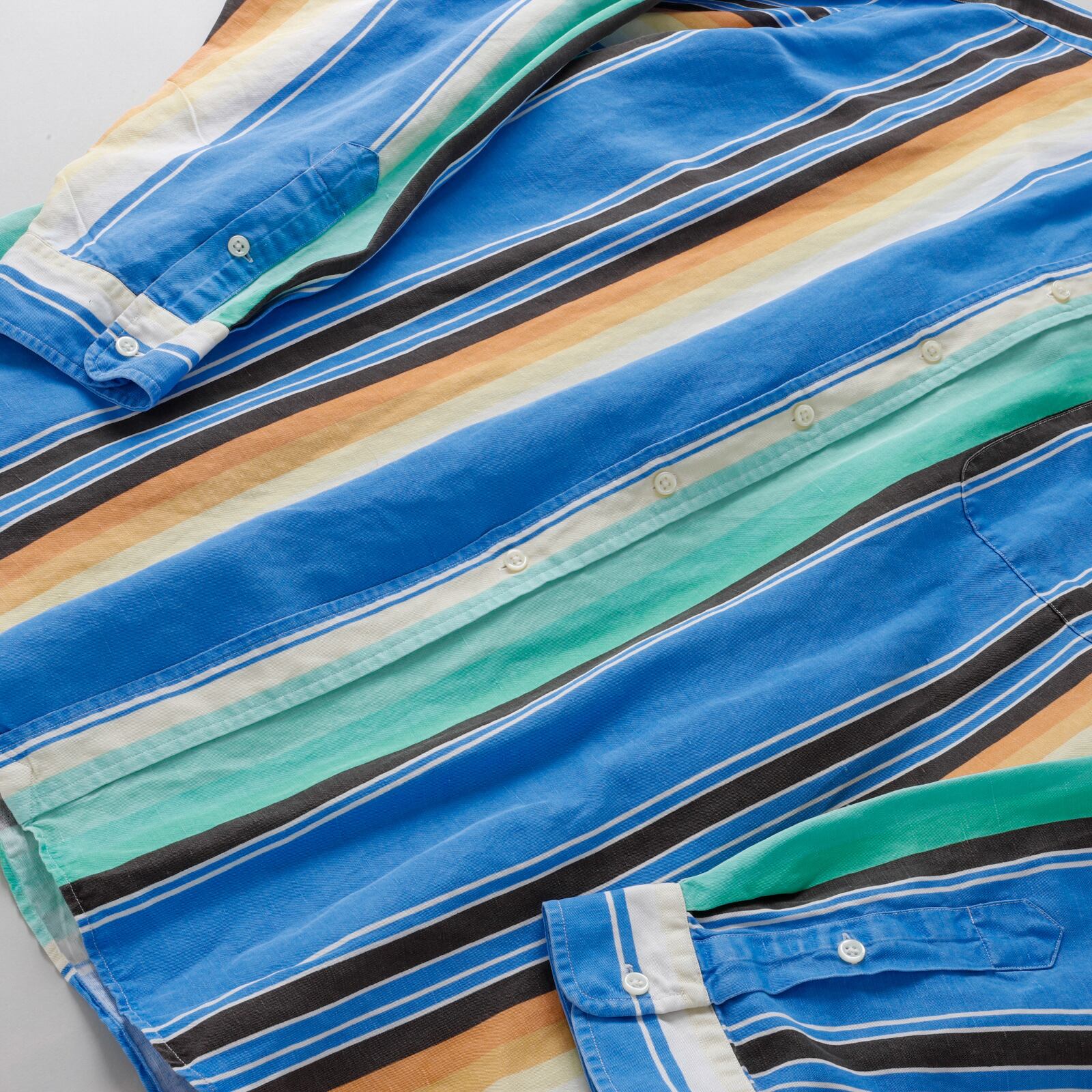 極美品】80s Ralph Lauren special silk linen shirt Blue Stripe big