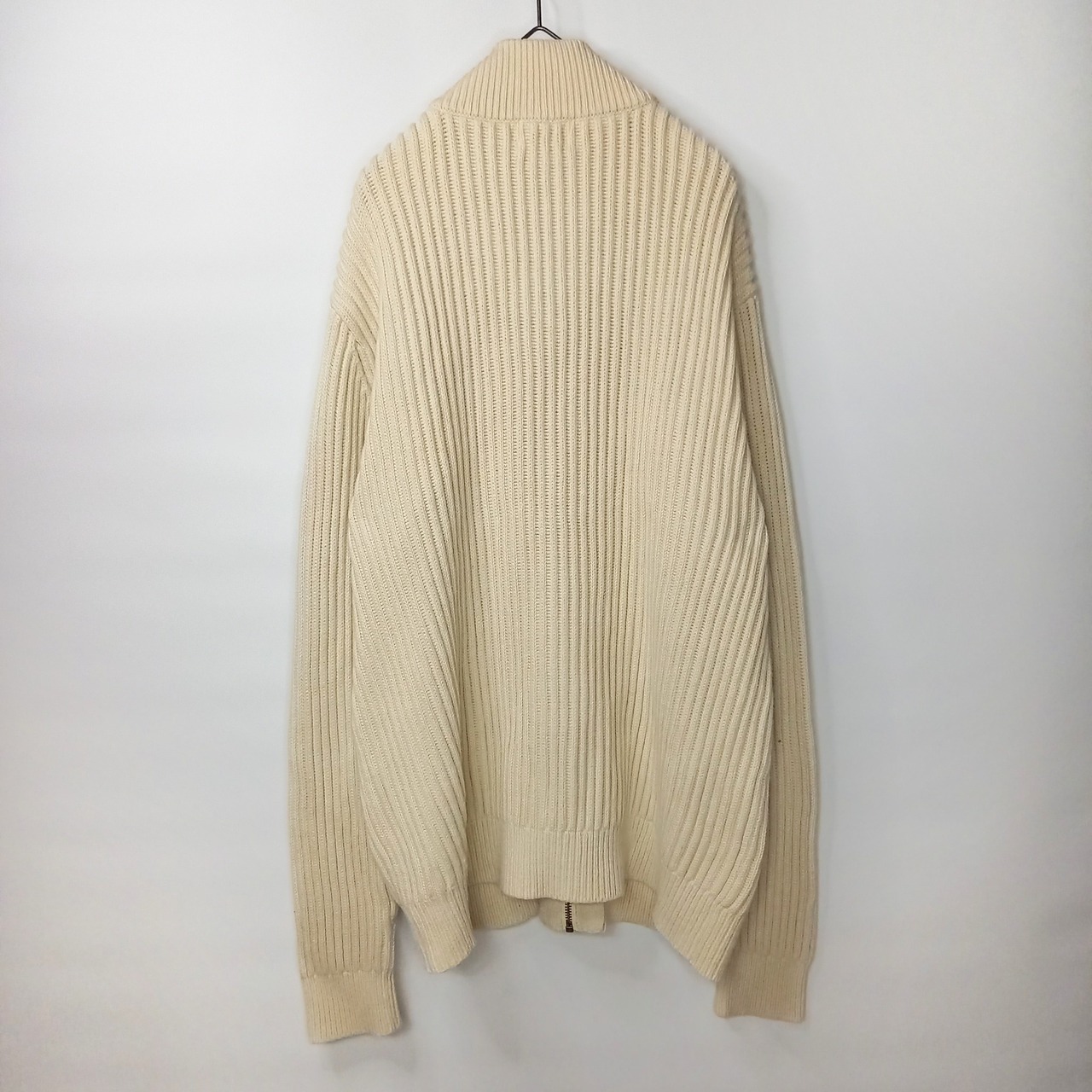 エルエルビーン　フルジップ　コットンニット　セーター　厚手　無地　白