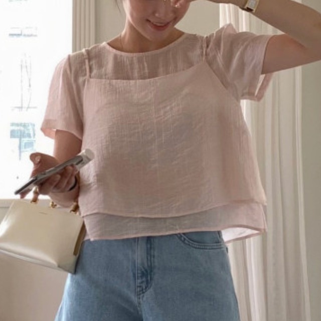 シャツ×キャミレイヤードセット　全3色　 00068