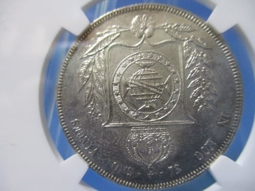 ブラジル 1000レイス銀貨☆1860年／極美品／アンティークコイン／NGC
