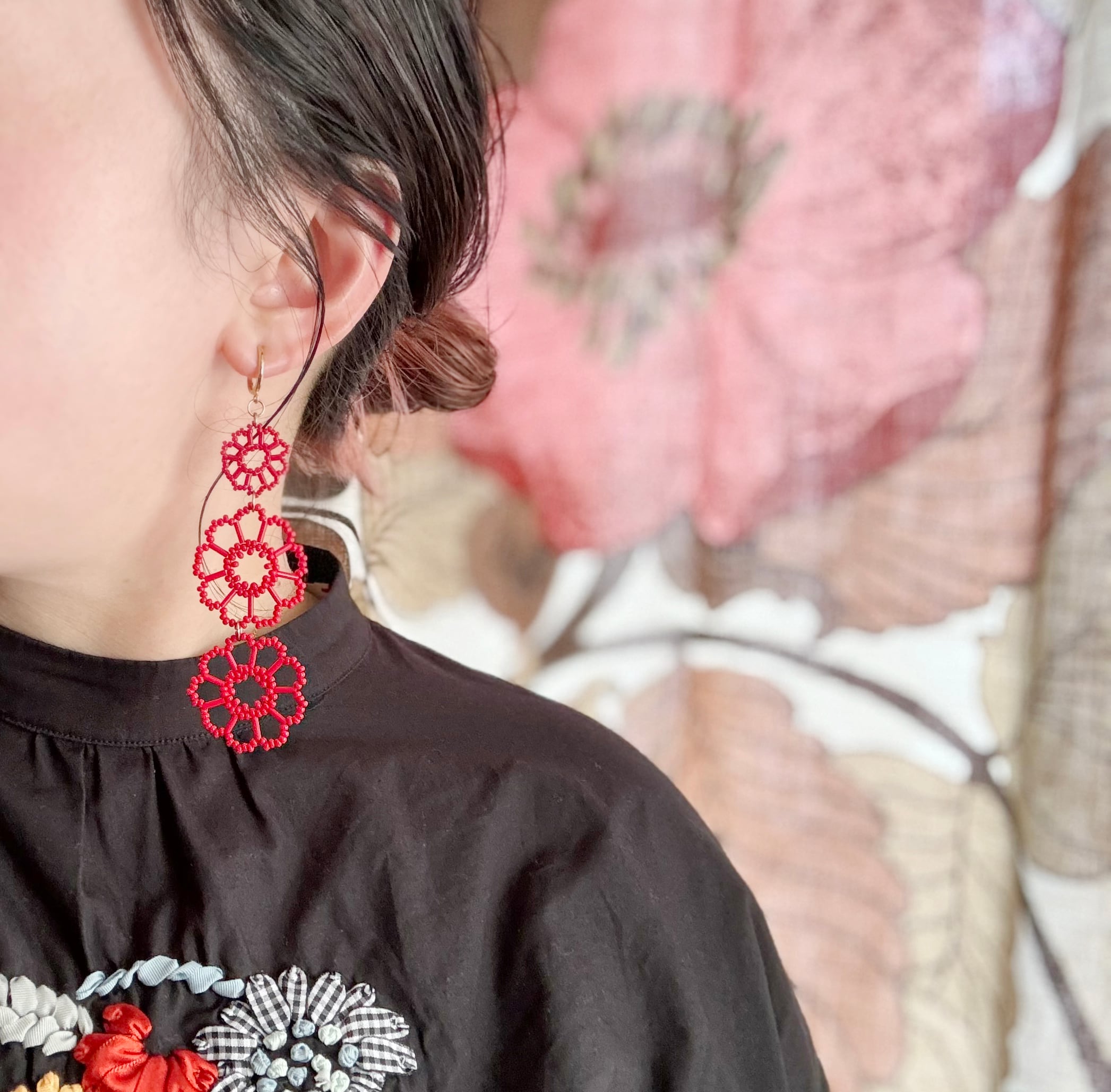 ＜ Fleur ～おしゃべりな花～ ＞『 赤く咲く花 』イヤリング/ピアス