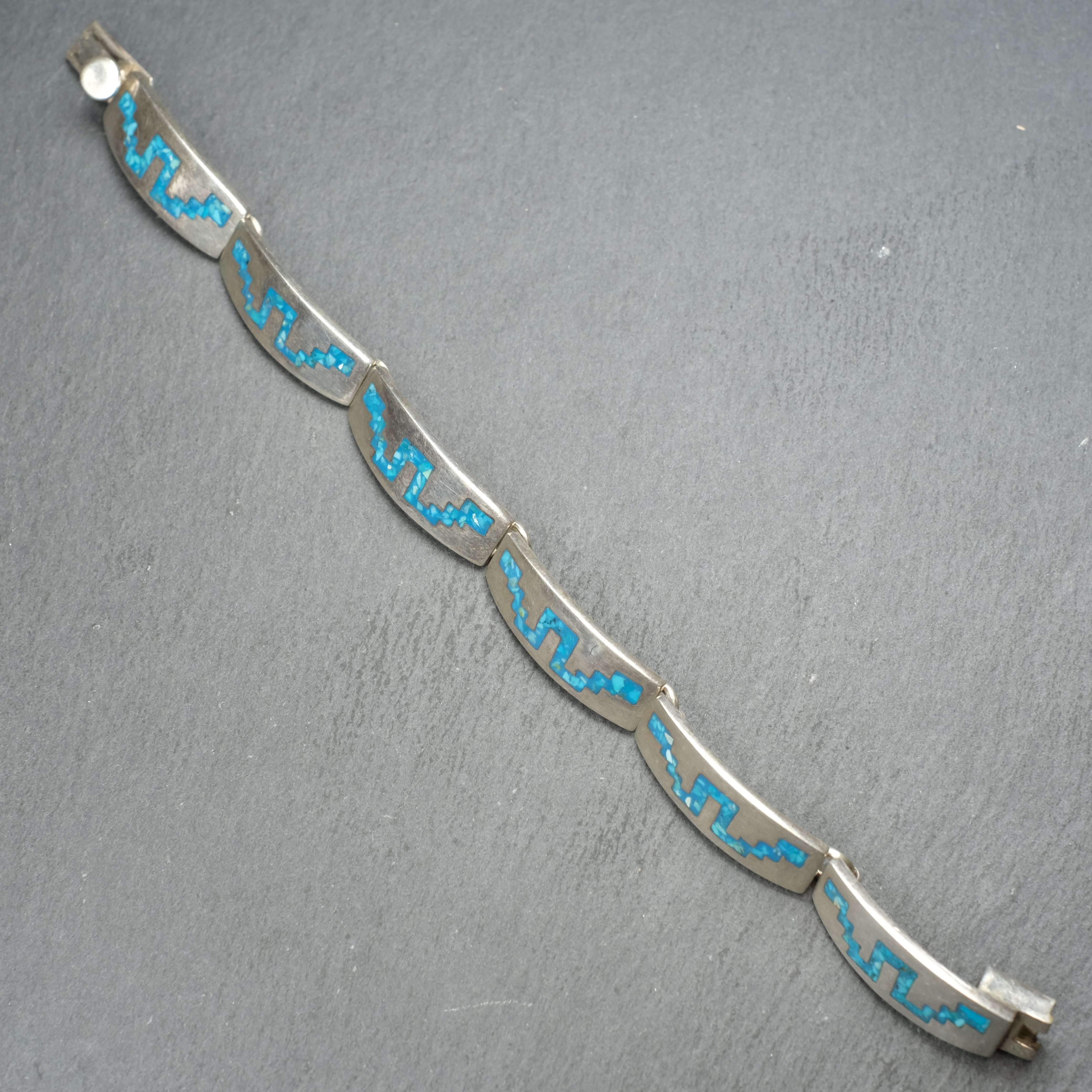 ヴィンテージ メキシコ タスコ製 ターコイズ インレイブレスレット/軽研磨仕上げ