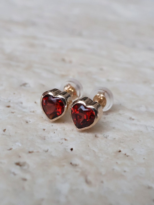 K10 Garnet Heart Earrings