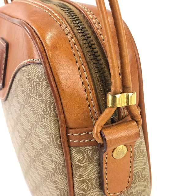 CELINE セリーヌ マカダム ブラゾン型押し ミニバッグ ショルダーバッグ ベージュ×ブラウン vintage ヴィンテージ オールドセリーヌ 453zb4