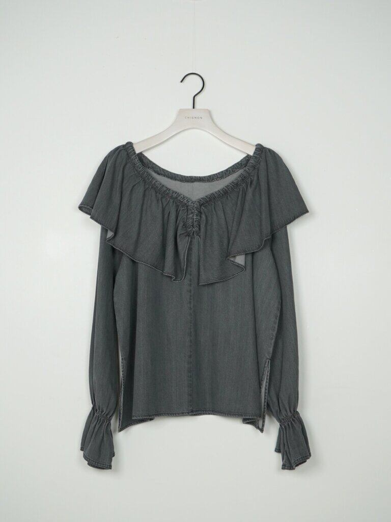 【12/上旬〜中旬入荷次第お届けのご予約】 CHIGNON/シニヨン オーバーフリルデニムBL 1566-689BL