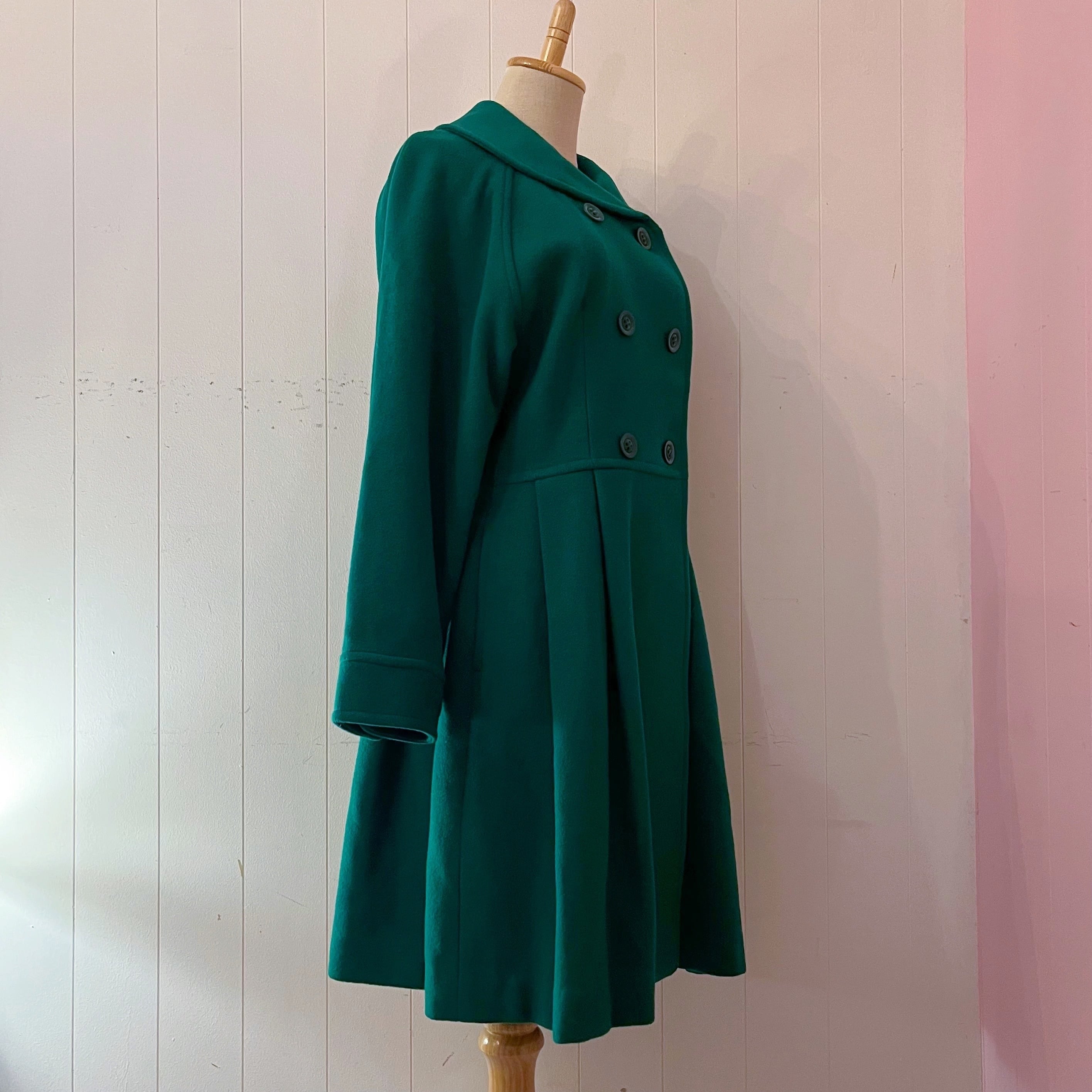 green double button flare coat