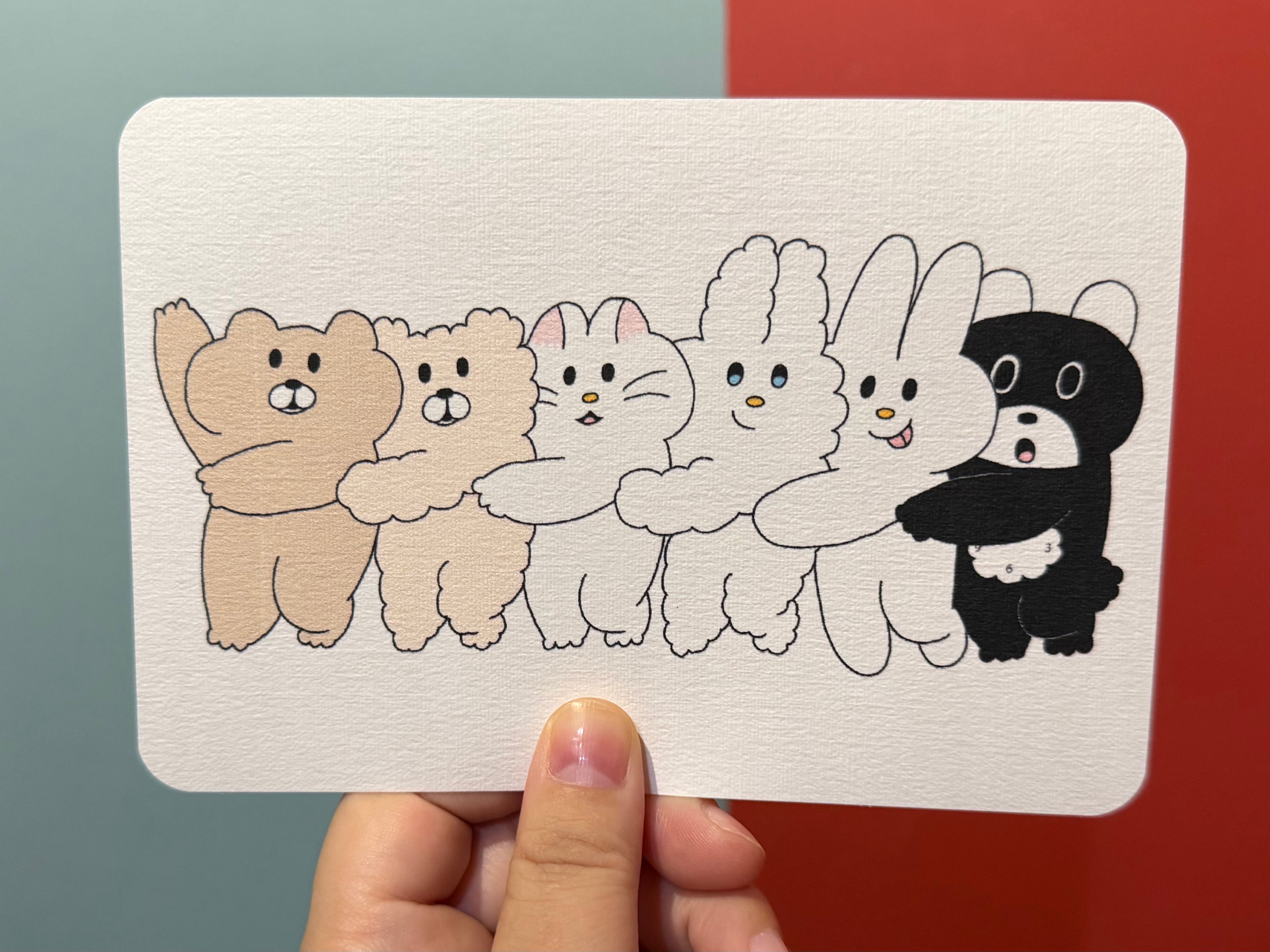 なかよし６匹のポストカード