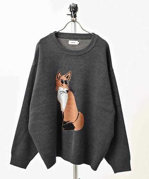 ATELANE  Acrylic/Cotton Double Jacquard Sweat-Style Fox Crewneck (CHA) 26A-21015