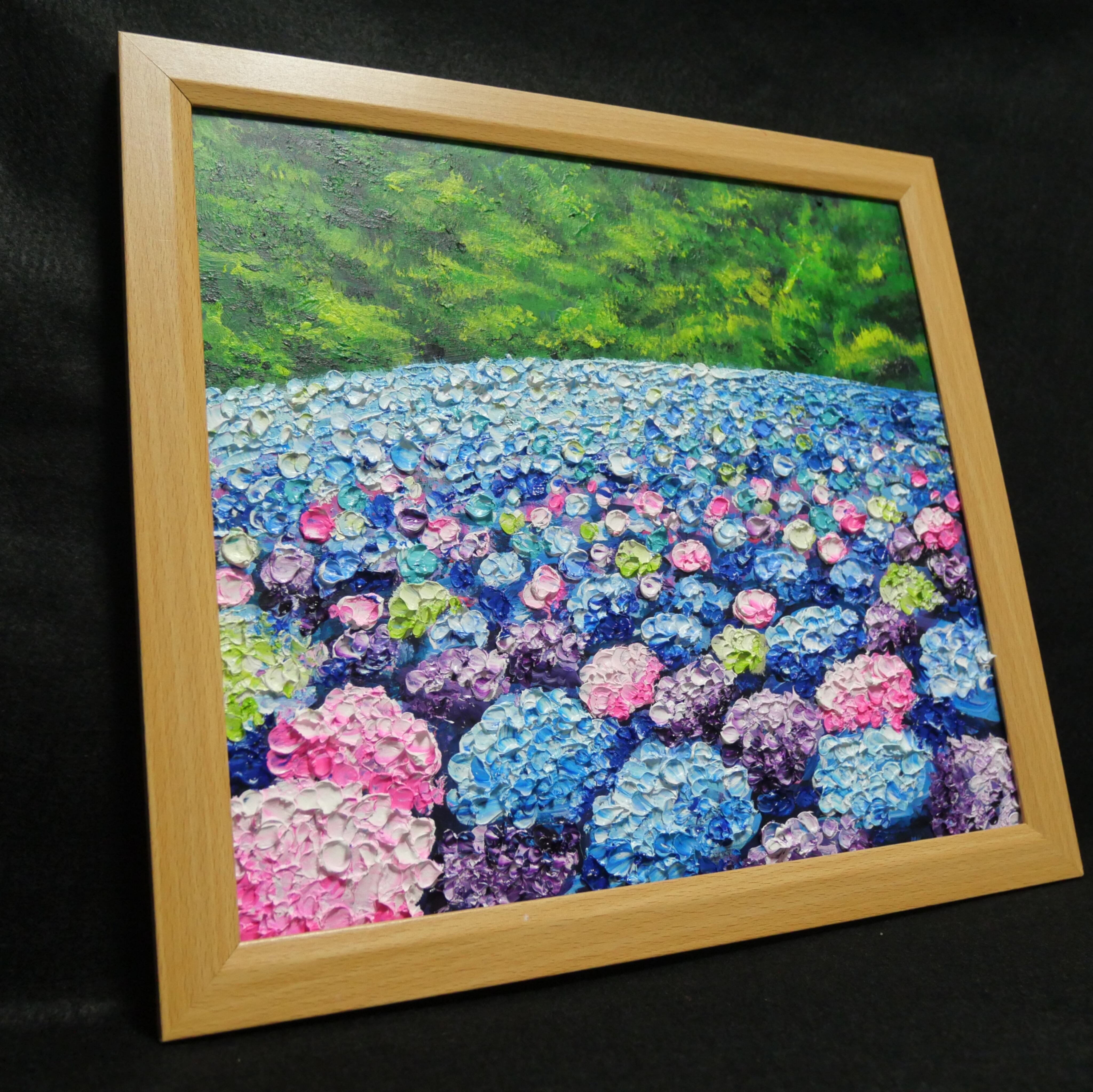 油絵 原画】雨雫が奏でる色彩のワルツ｜紫陽花 あじさい アジサイ 梅雨