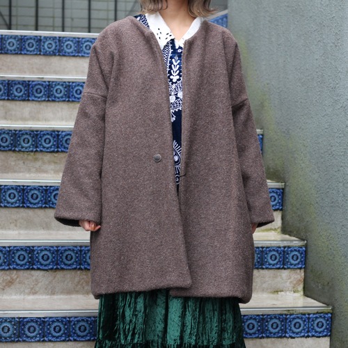 EU VINTAGE NO COLLAR REMAKE COAT/ヨーロッパ古着ノーカラーリメイクコート