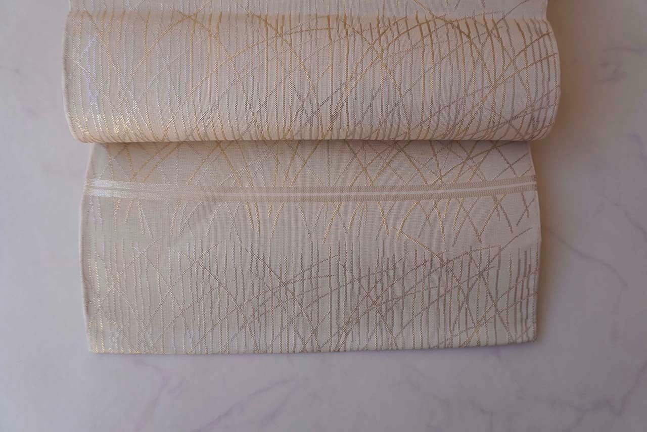 ふくろ帯】川島織物 生成り色 抽象横段文 ふくろ帯 | 大山キモノ・ちぇ