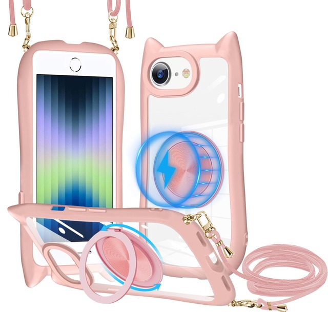対応 iPhone SE3/SE2/8/7 ケース MagSafe対応 360度回転スタンド 米軍MIL規格 耐衝撃 PC+TPU
