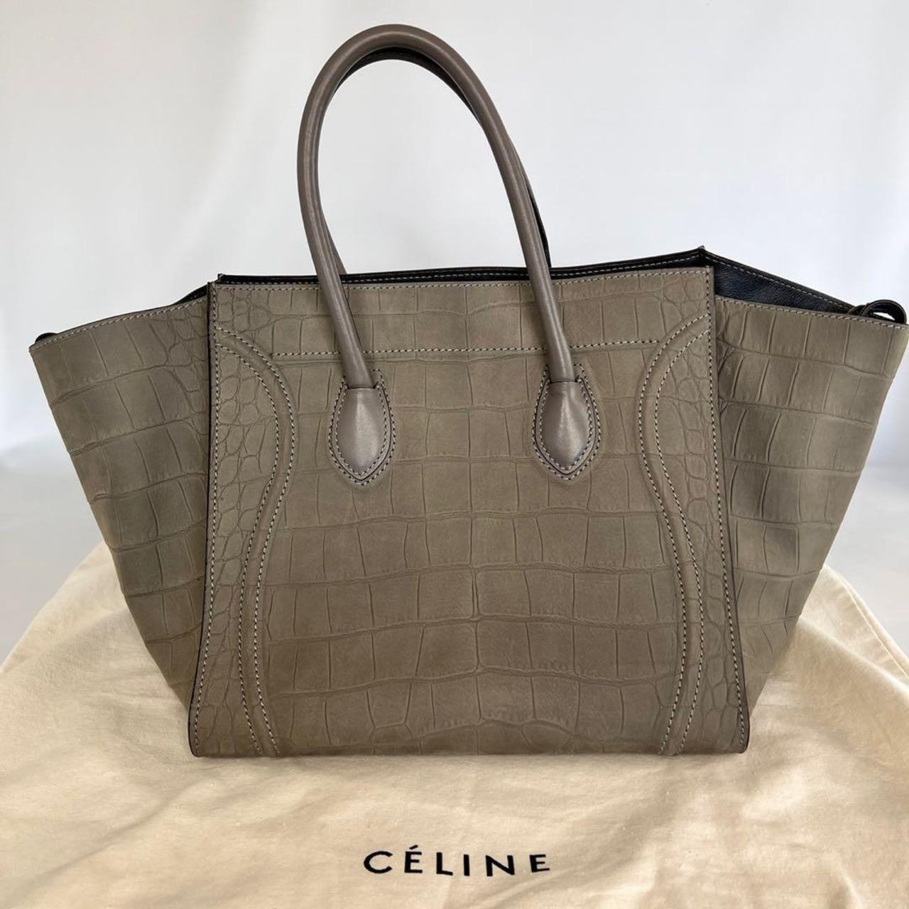 美品・希少】セリーヌ ラゲージ ファントム クロコ型押し グリーン  