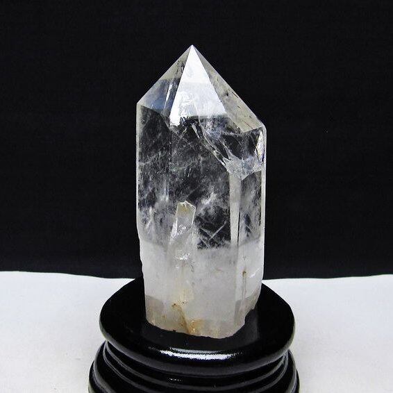 水晶 六角柱 虹入り 水晶 ポイント 台座付属 置物 原石 一点物 152-4506