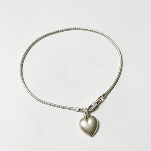 Old 925 Silver Snake Chain Bracelet With Small Heart Charm Made In Italy