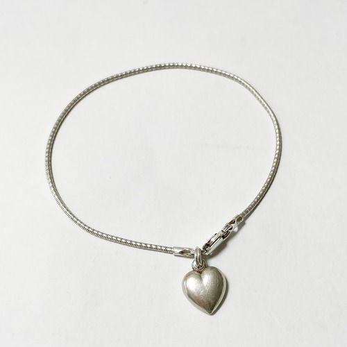 Old 925 Silver Snake Chain Bracelet With Small Heart Charm Made In Italy
