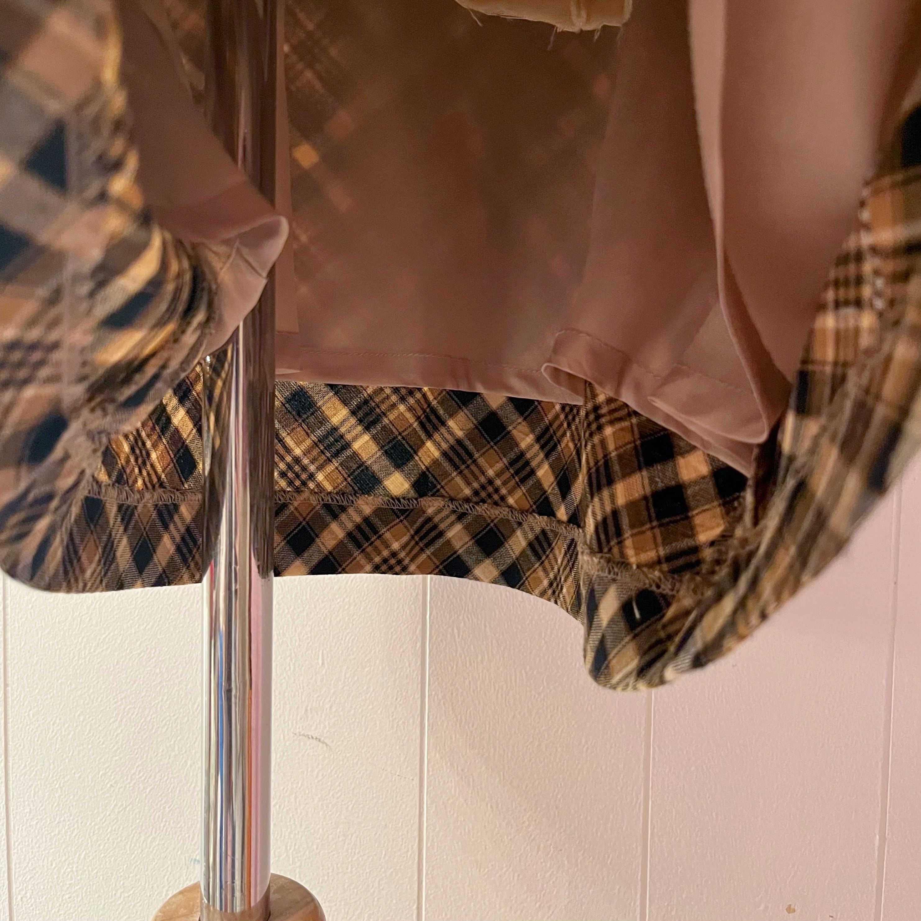 flower embroidery check mini skirt