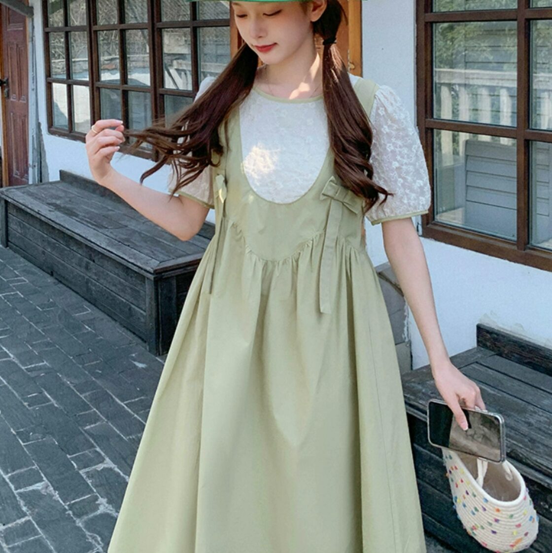 ワンピース】 ワンピース 春 夏 無地 レトロ 半袖 五分袖 20代 30代