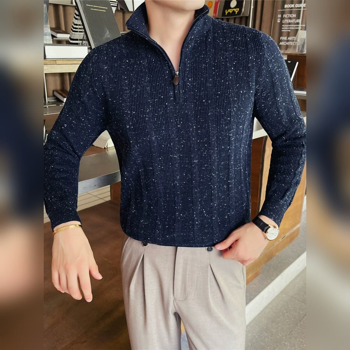ハーフジップ リブ編み ニット 4color KA1525