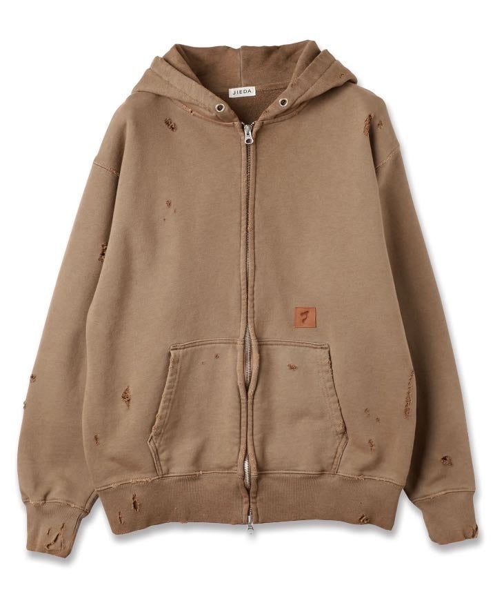 25AW】JieDa DAMAGE PATCH ZIP HOODIE(BROWN) Jie-25W-CT15 | IAAAM