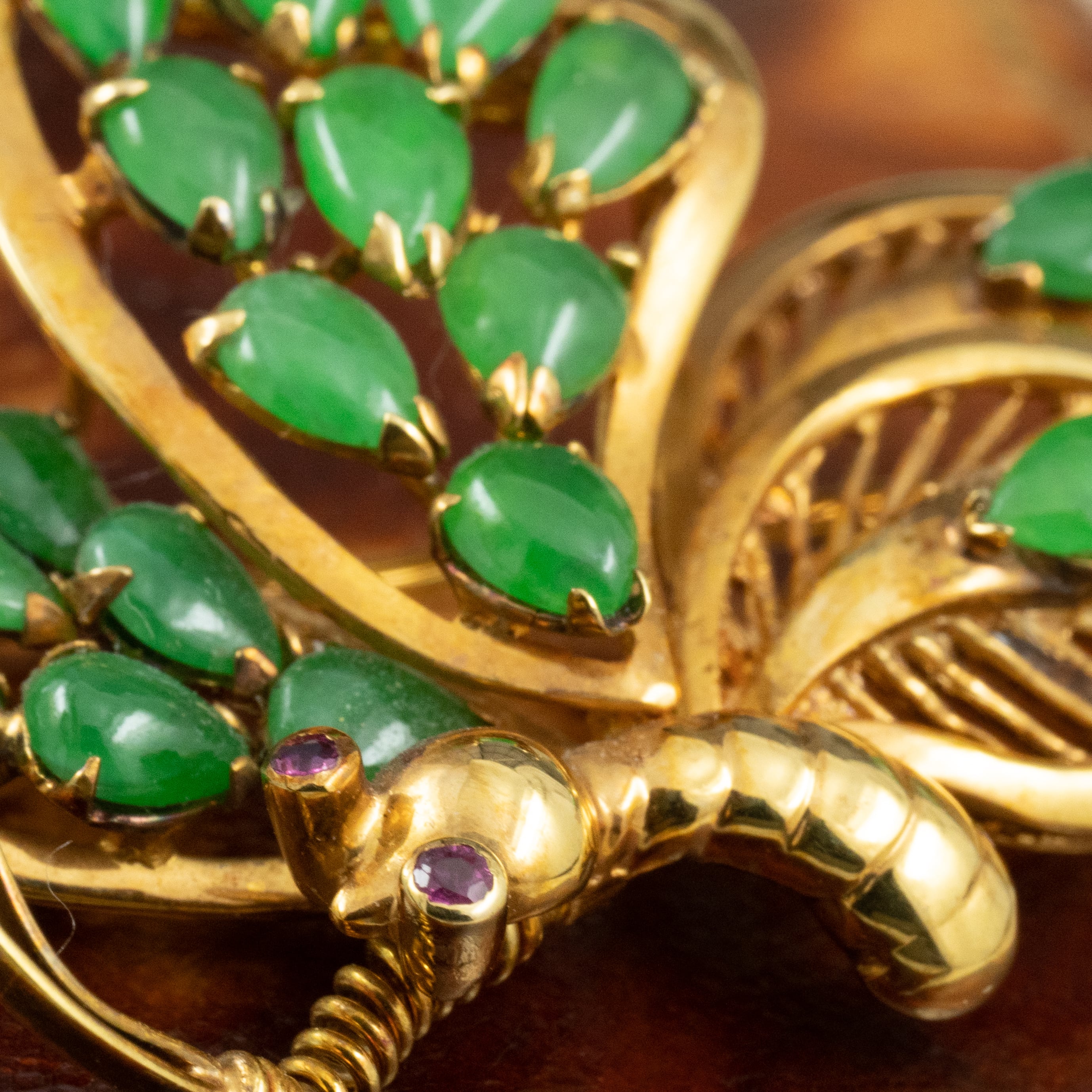 K18 昭和レトロ 蝶ブローチ 翡翠ダイヤルビー(ミニ鑑付) MOBR00035