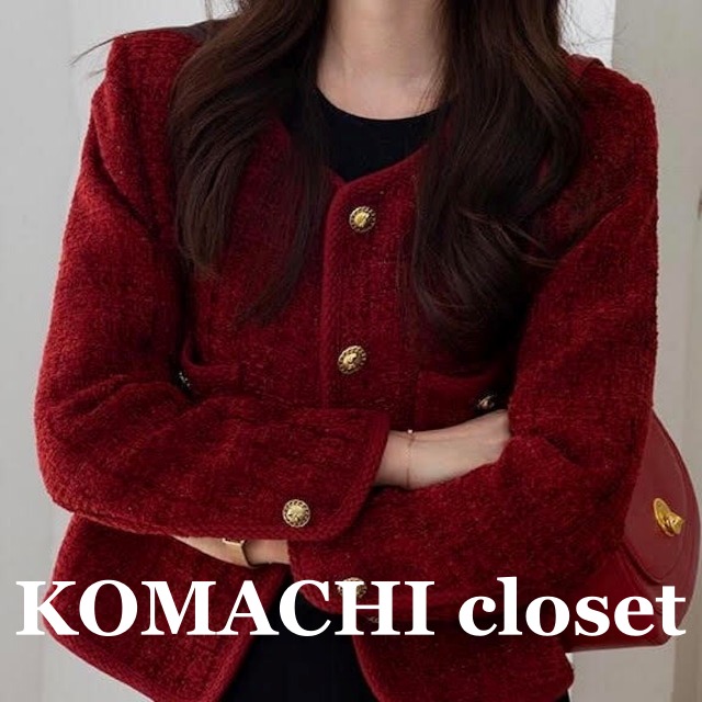 【送料無料】レッドツイードジャケット ツイードジャケット ツイード ジャケット アウター 高見えジャケット ノーカラージャケット ジャケット赤 赤 レッド 黒 ブラック オルチャン 韓国 レディース フロントボタン ゴールドボタン 金ボタン 前開き ポケット ラウンドネック ノーカラー 長袖ジャケット 長袖 きちんと 大人可愛い きれいめ 大人 上品 お洒落 オトナ女子 大人女子 デート きれいめカジュアル エレガント クール シック フェミニン レトロ インスタ映え 主役級 存在感 抜け感 こなれ感