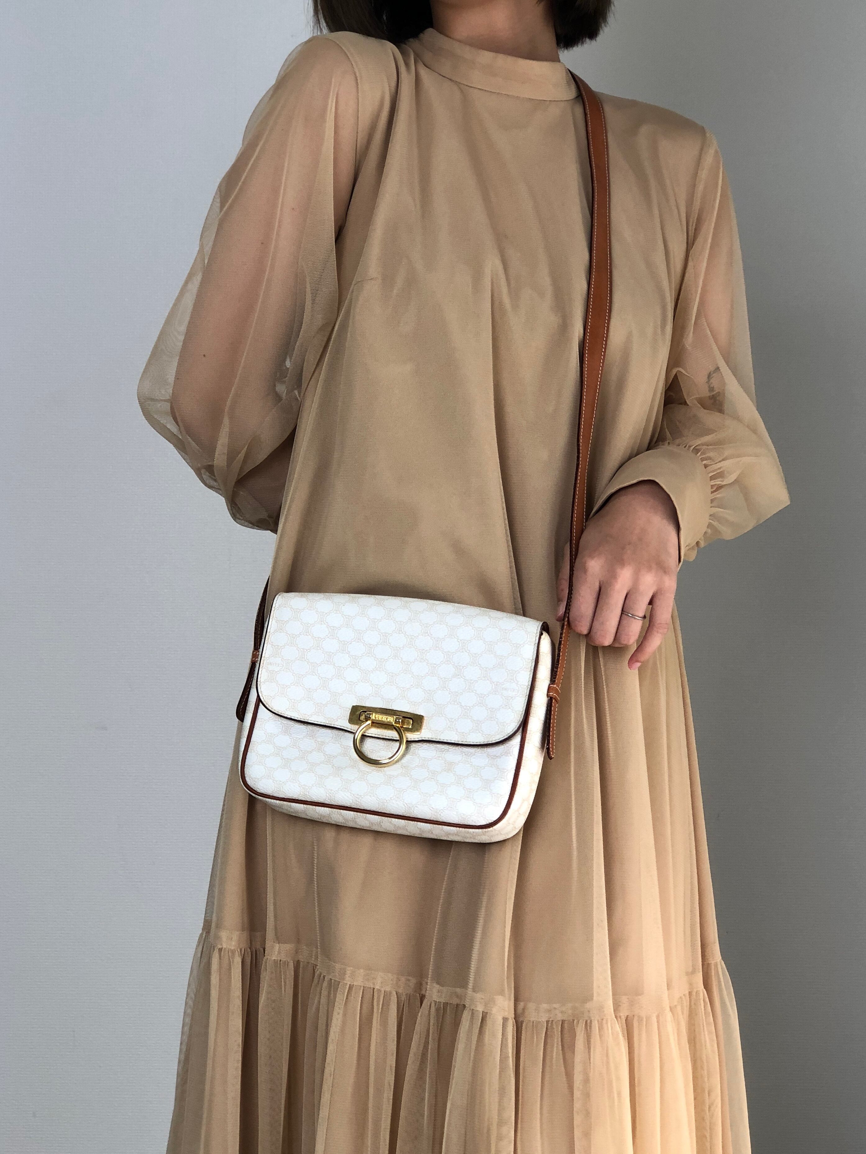 CELINE セリーヌ マカダム ショルダーバッグ ホワイト ガンチーニ PVC