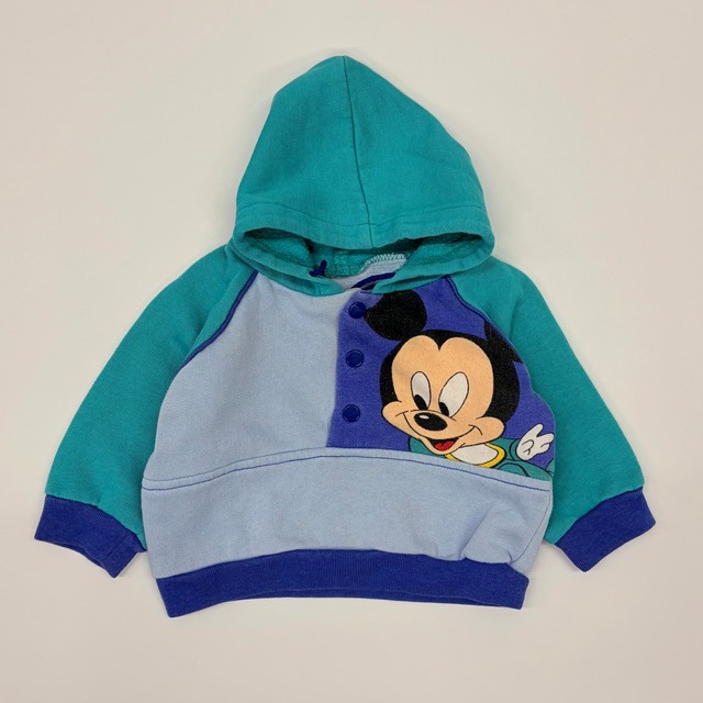 【12-18m】Baby mickey half button pullover foodie sweatshirt ベビーミッキー ハーフボタン プルオーバー スウェット パーカー