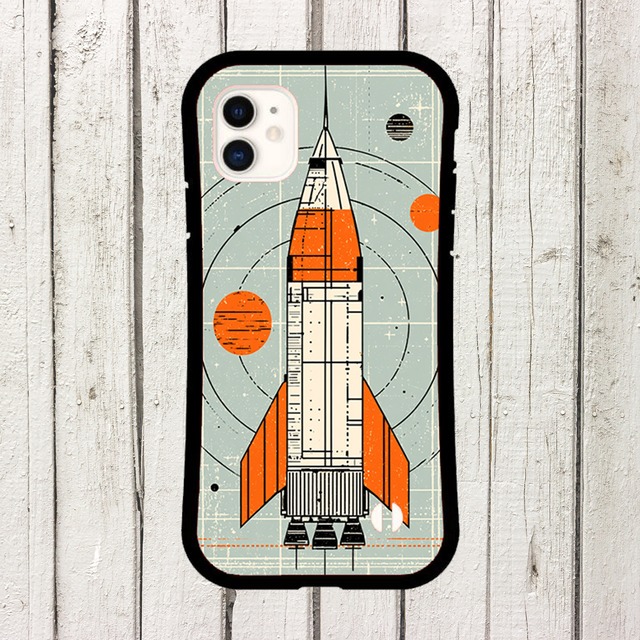 受注生産 iPhoneケース ロケットと小惑星のレトロ宇宙柄｜ロケットモチーフ RFSP073B