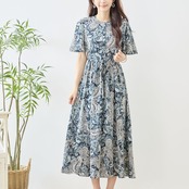 TRUBE ペイズリープリントロングワンピース【M~L】ネイビー
