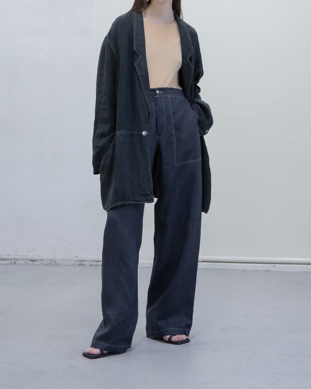 1990s stitching wide linen pants