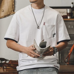 embroidery fake-layered t-shirt A1340